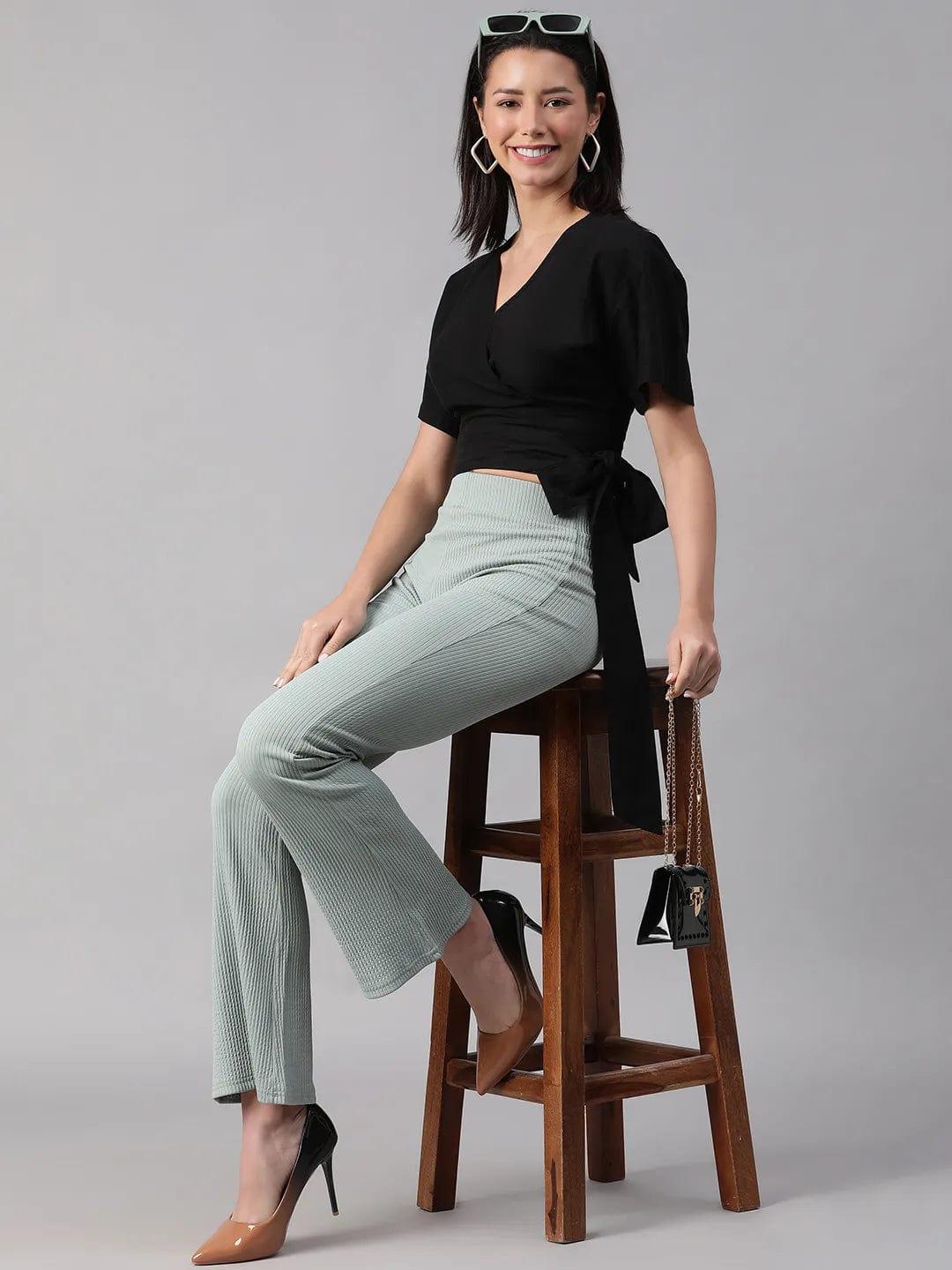 Black Blizz V-Neck Short Sleeve Tie-Knot Belt Crop Top - Image 8