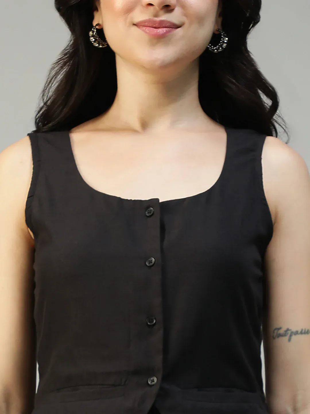 Black Cotton Linen Women Co-Ord Set - Image 2