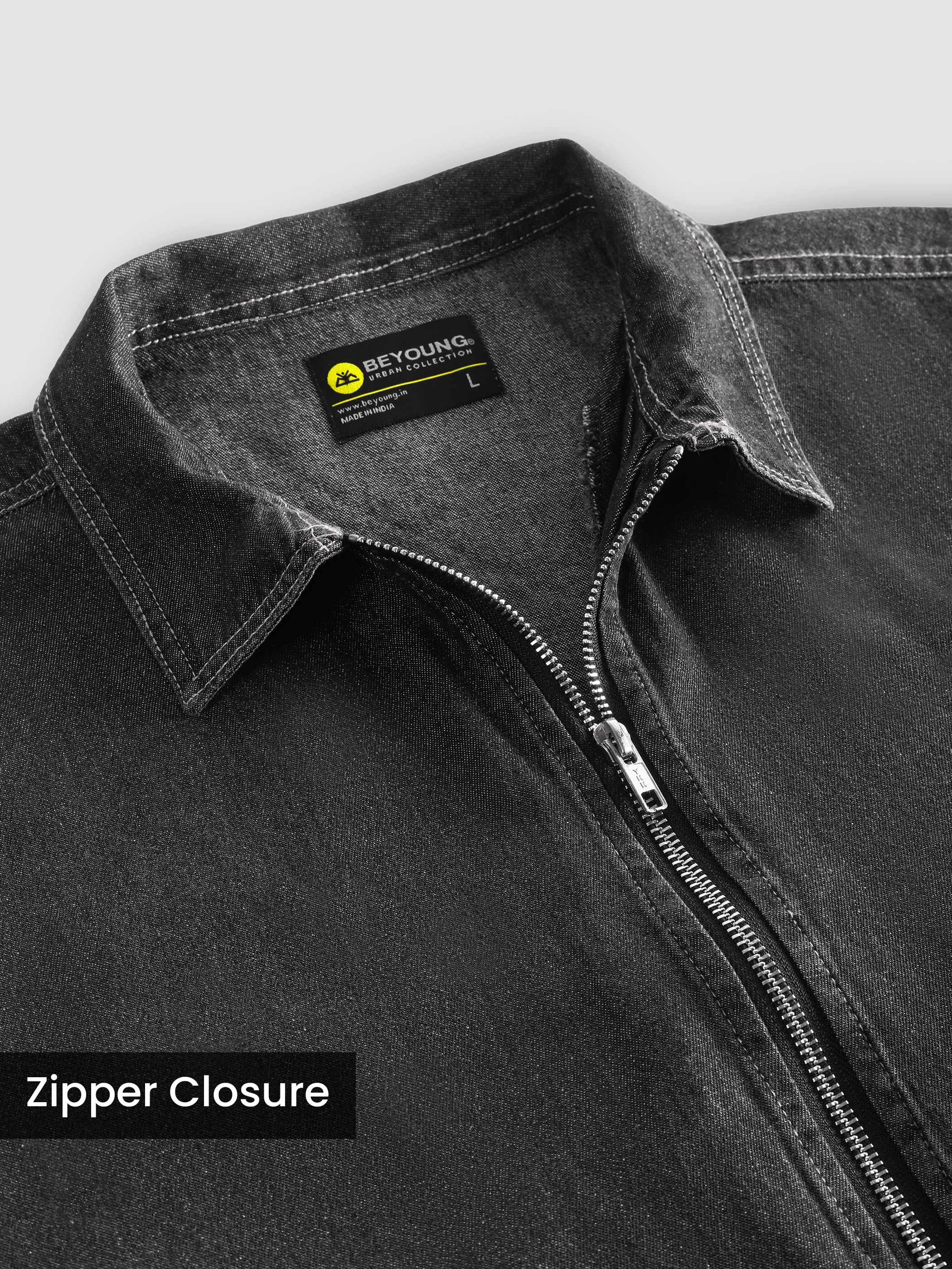Black Denim Zipper Shacket - Image 7