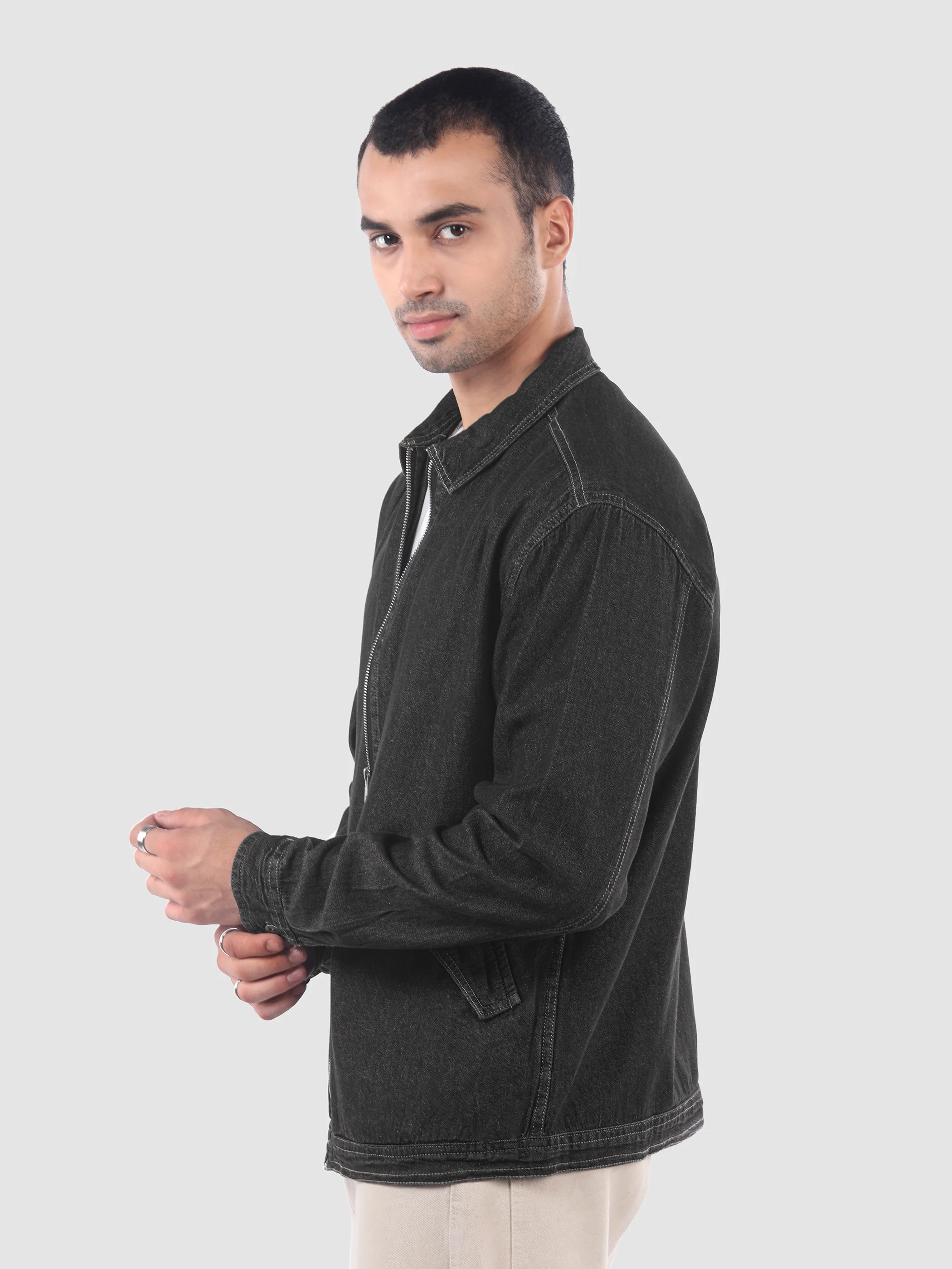 Black Denim Zipper Shacket - Image 2