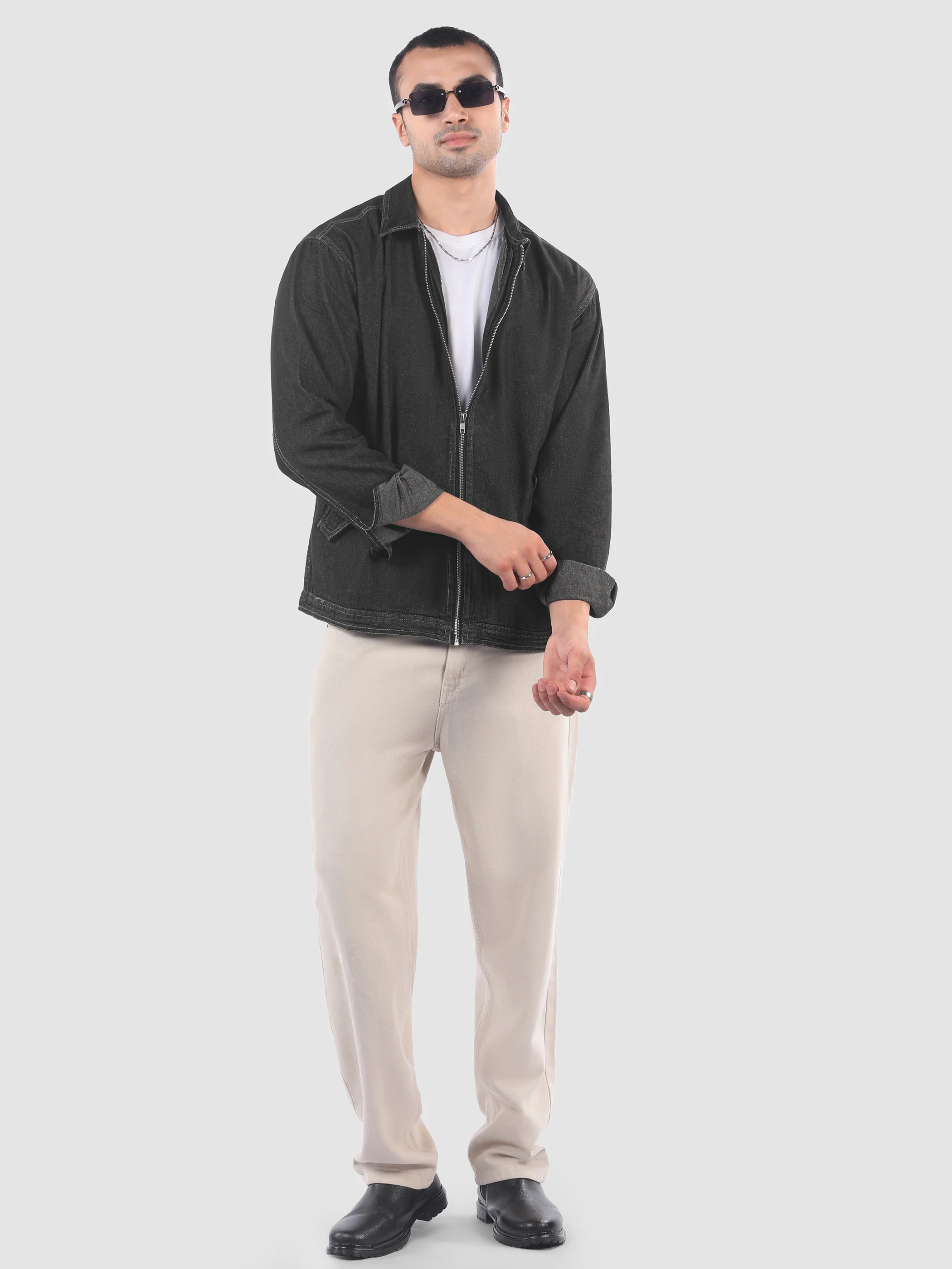 Black Denim Zipper Shacket - Image 4