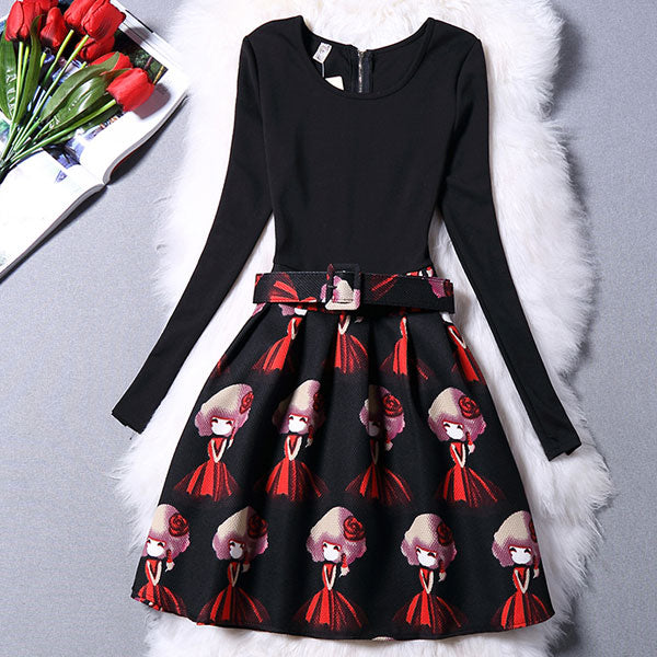 Black Doll Print Dress