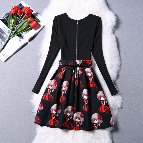 Black Doll Print Dress - Image 4
