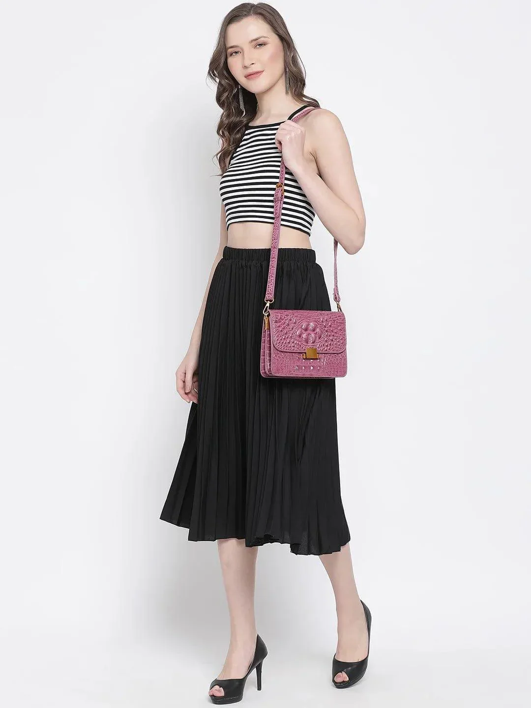 Black East Pleated Women Skirt For Elegant Evening Style - Image 2