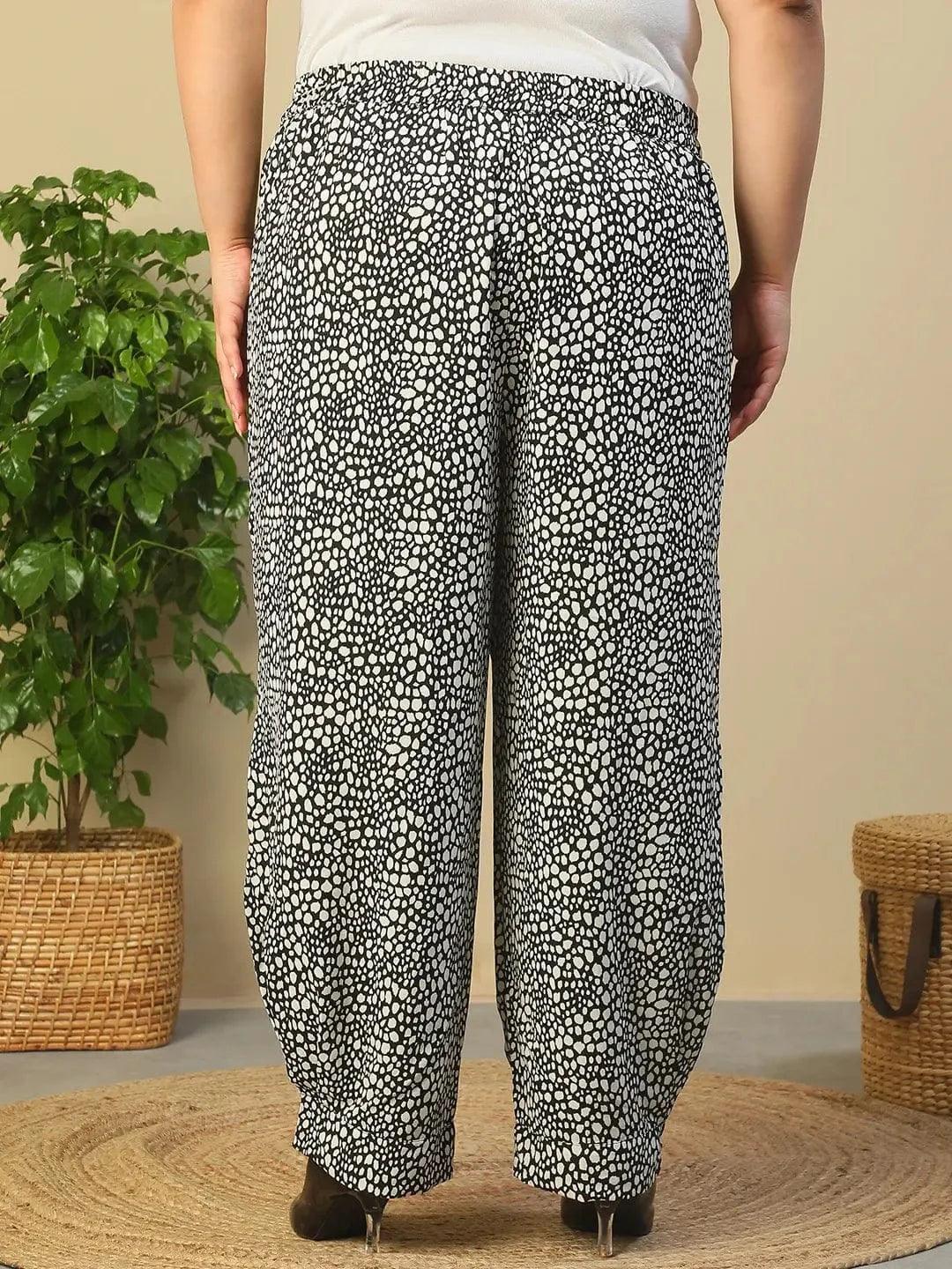 Black Elasticated Swiss Moss Animal Print Plus Size Women Trouser With Front Pockets - Image 5