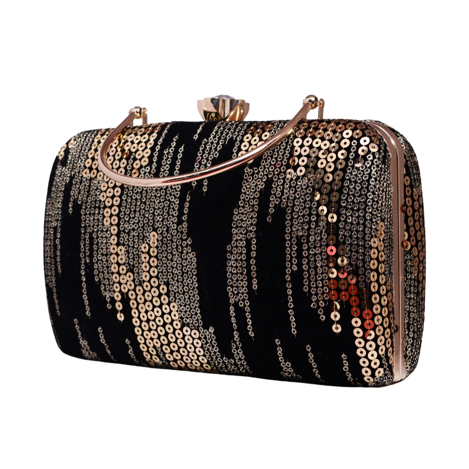 Black Embroidered Clutch with Golden Sequins - Image 3