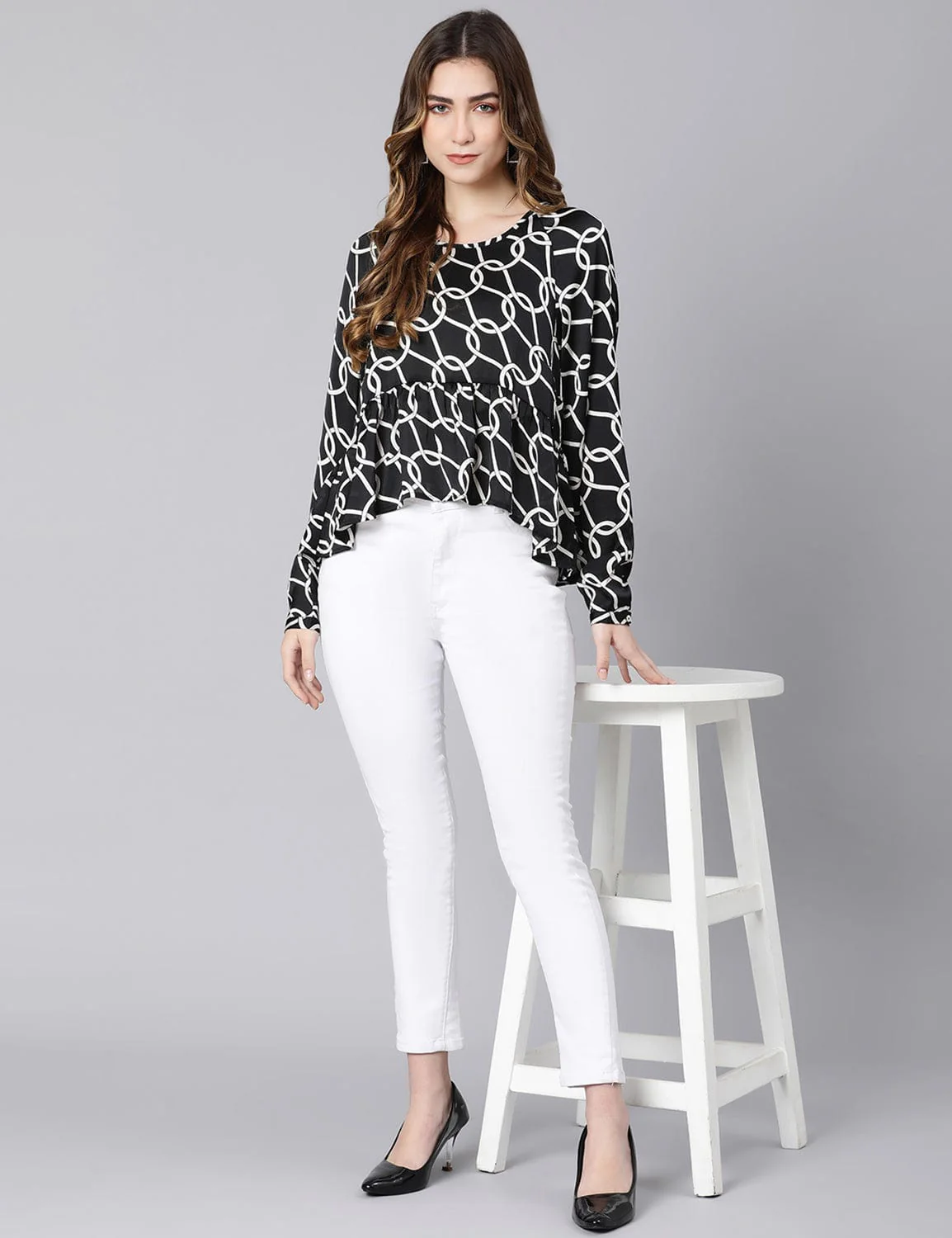 Black Fleek Satin Printed Women Top - Image 3