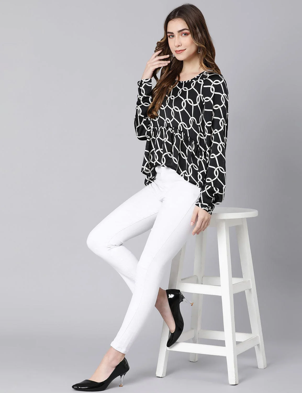 Black Fleek Satin Printed Women Top - Image 4