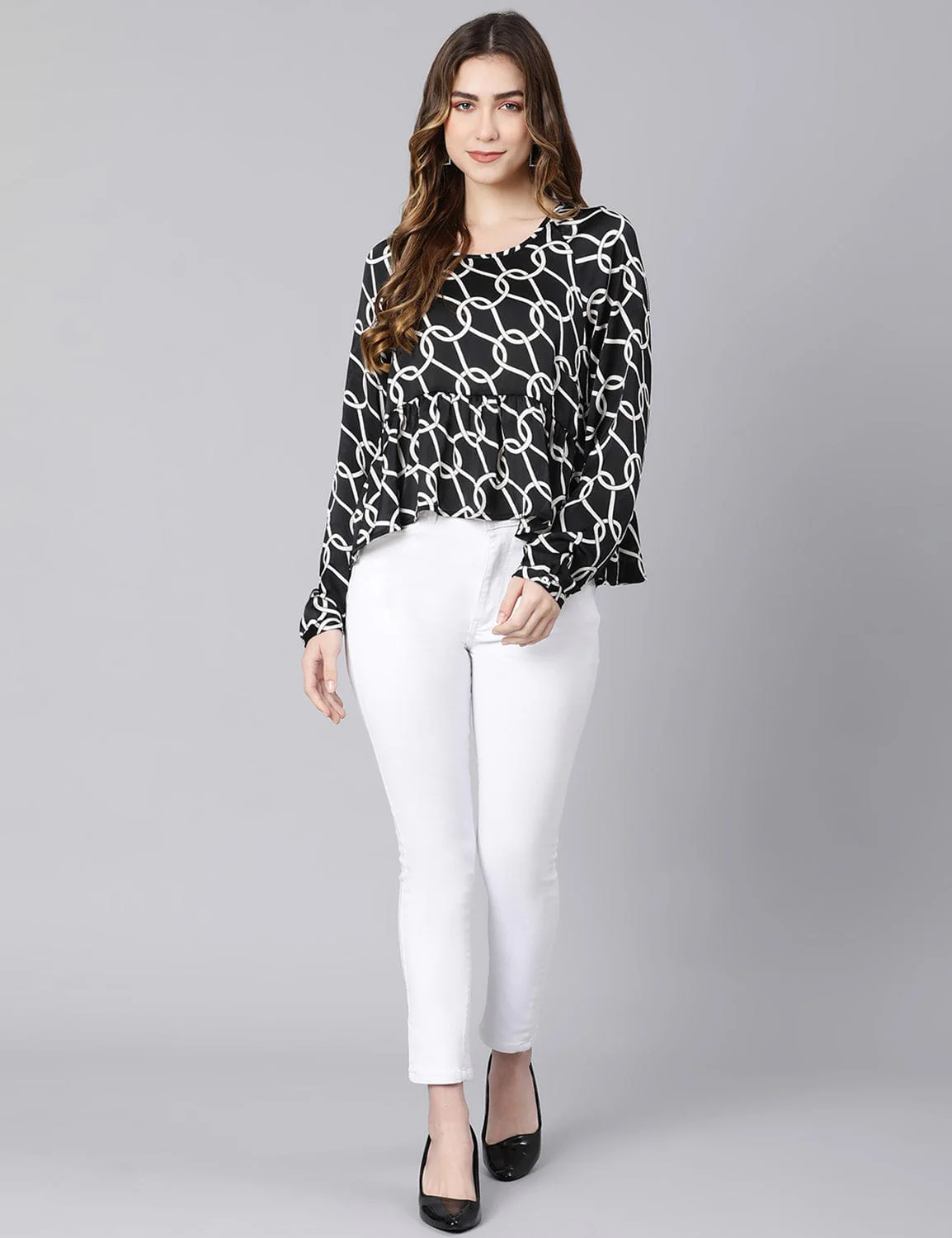 Black Fleek Satin Printed Women Top - Image 8