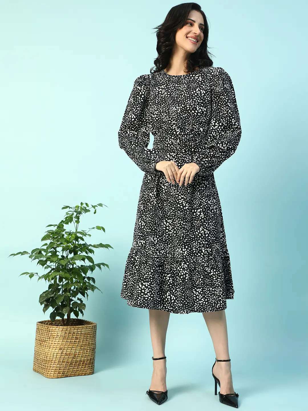 Black Floral Print Long Sleeve Women Dress - Image 8
