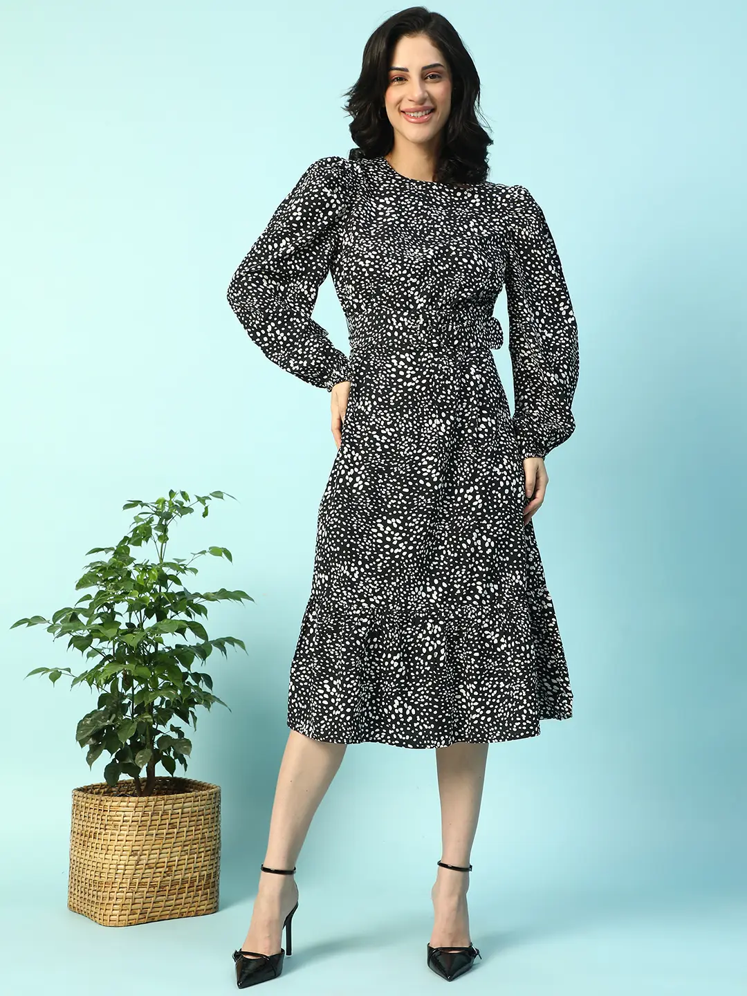 Black Floral Print Long Sleeve Women Dress - Image 9