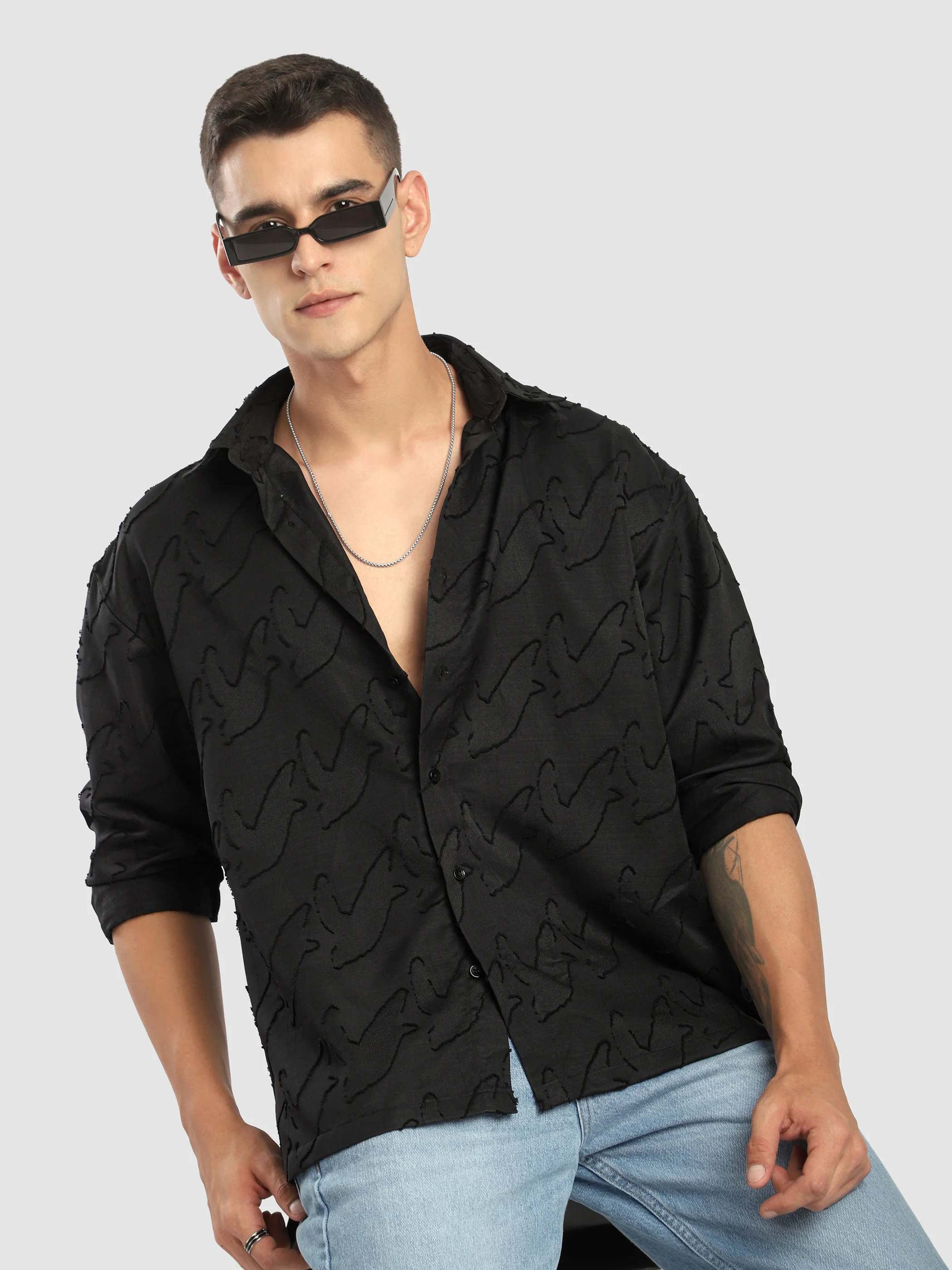 Black Fur Abstract Textured Shirt