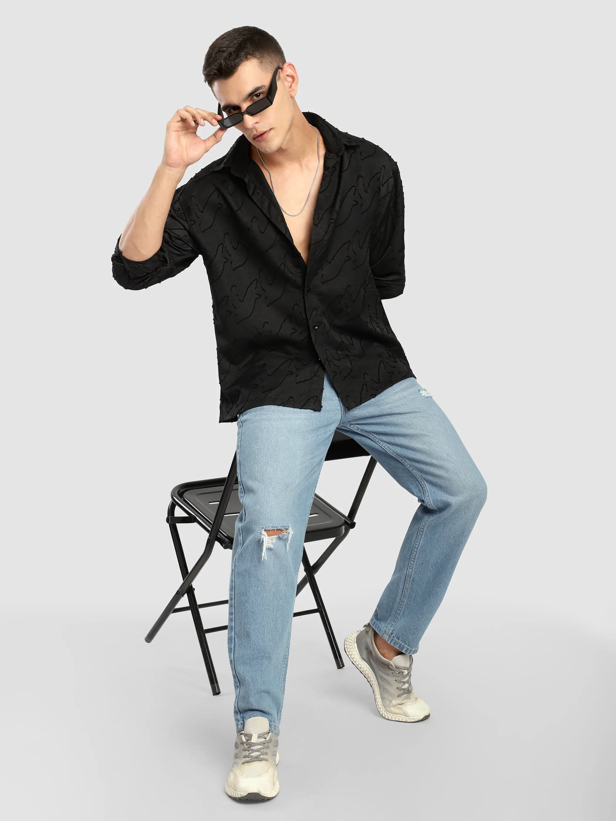 Black Fur Abstract Textured Shirt - Image 5