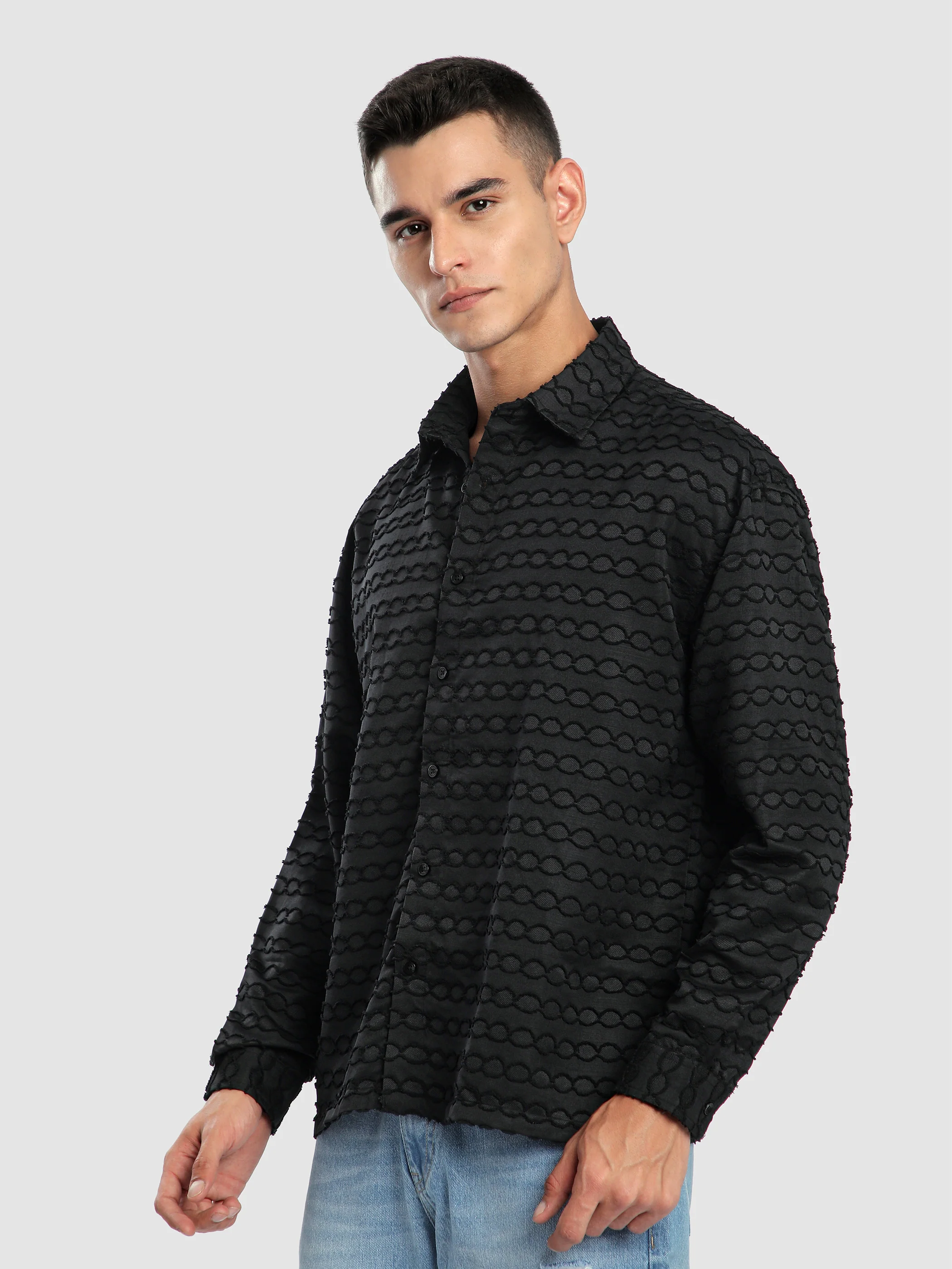 Black Fur Wave Textured Shirt - Image 2