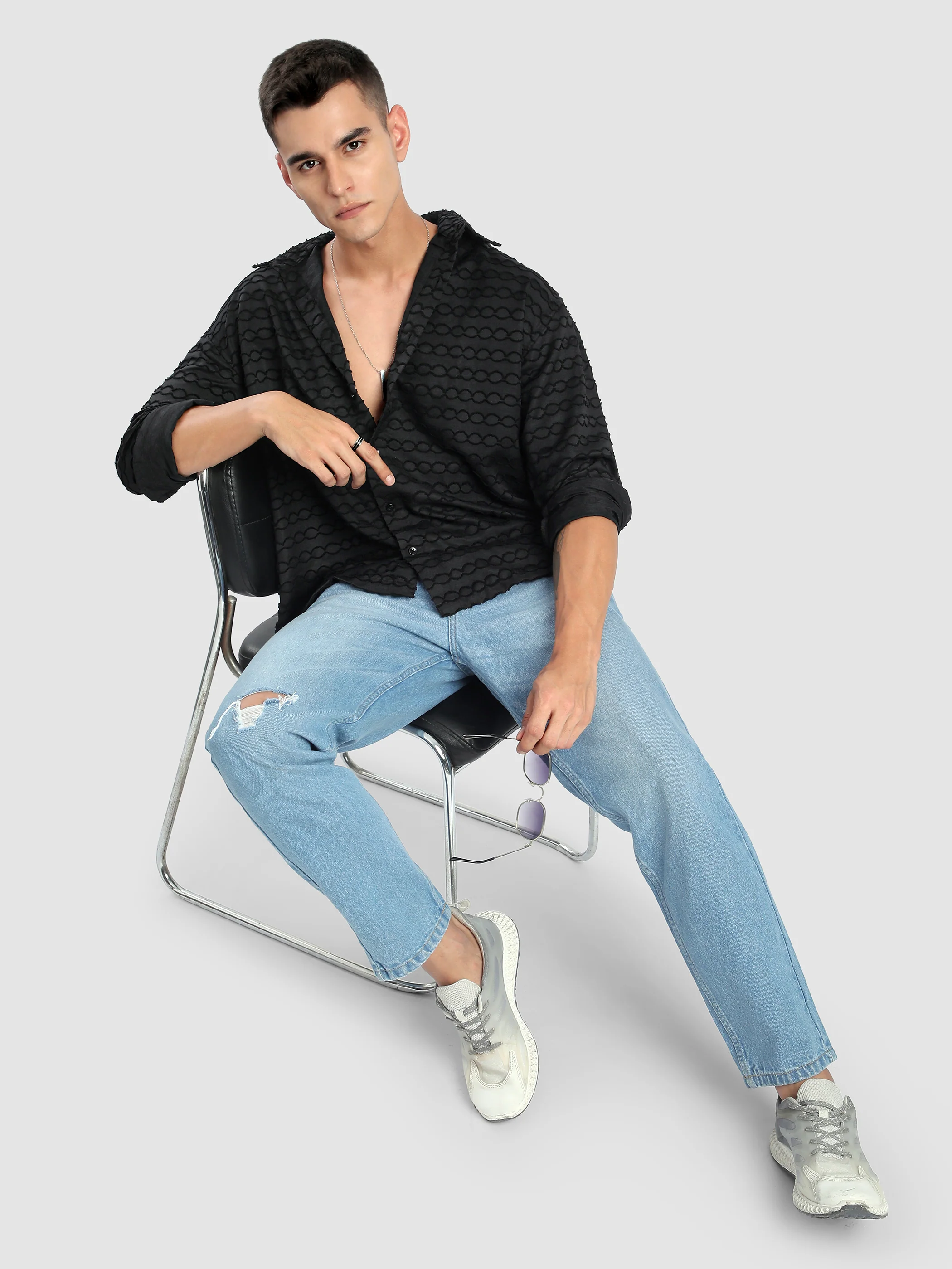 Black Fur Wave Textured Shirt - Image 5