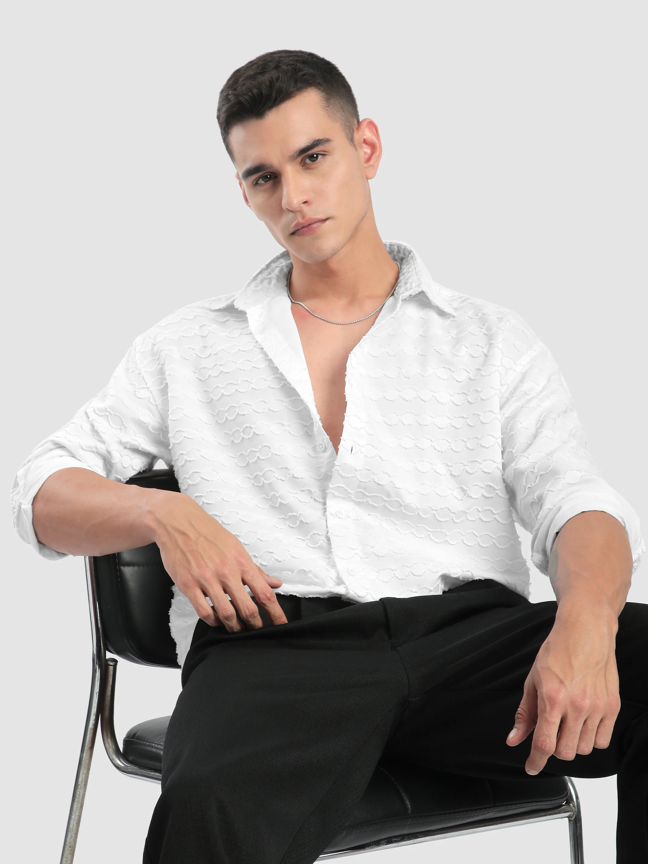 Black Fur Wave Textured Shirt - Image 8
