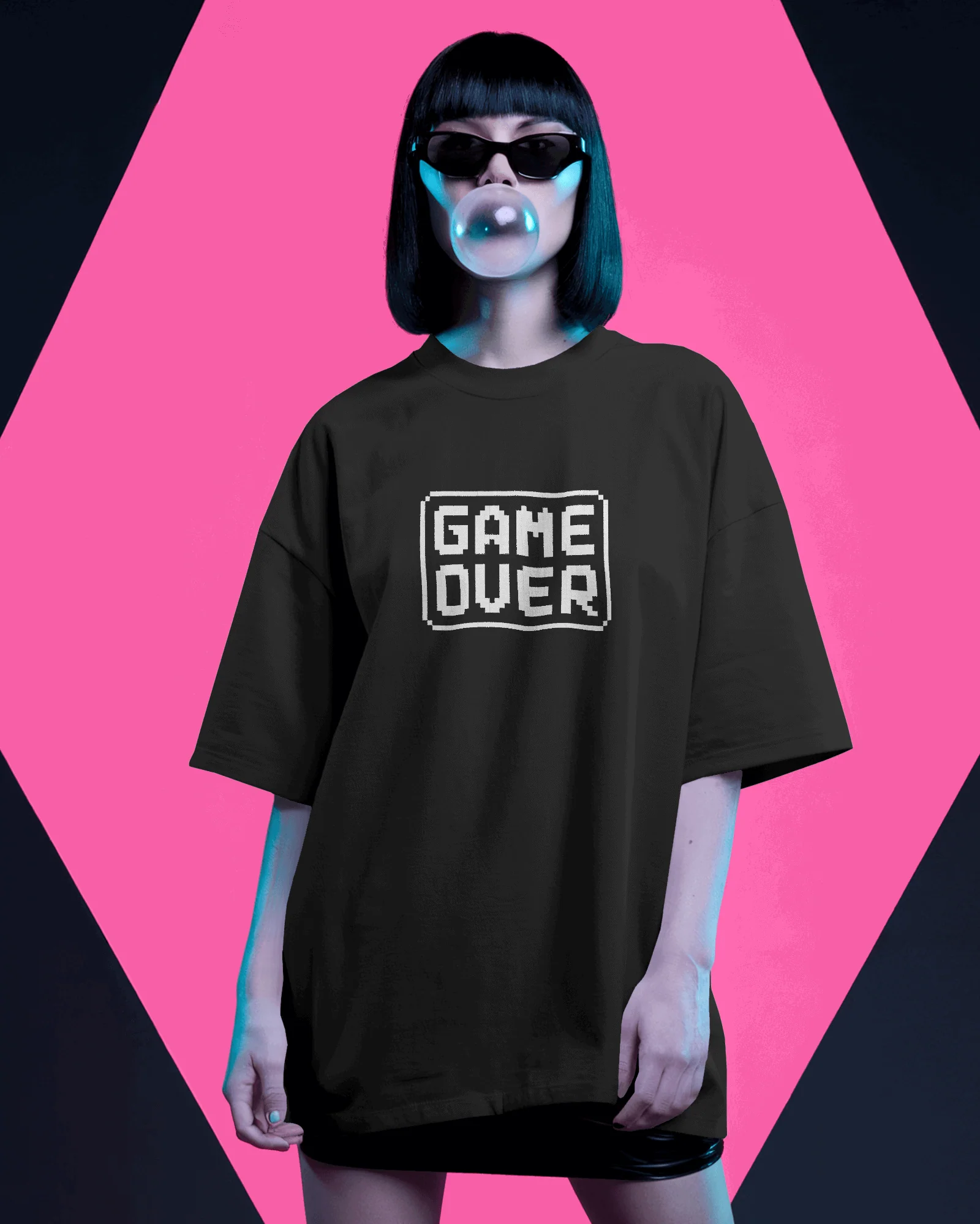 Black Game Over Graphic printed Oversized Tshirt - Image 2