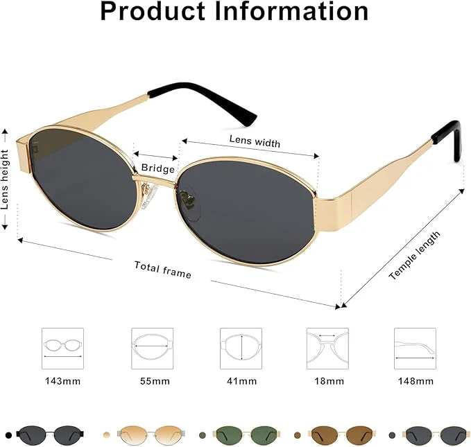 Black Gold Oval Sunglasses For Women & Men - Image 3