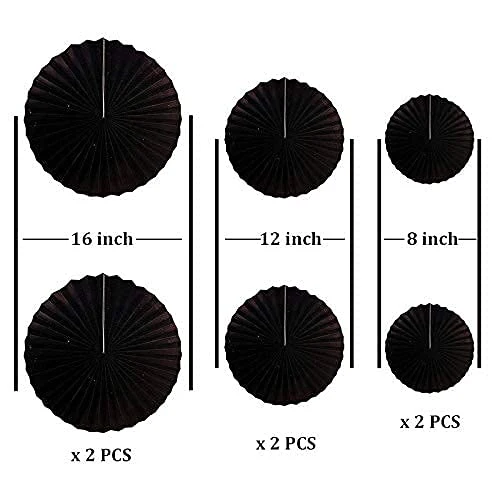 Black Hanging Paper Fans Decoration Set (Pack of 6) (Size: 2X16 Inch, 2X12 Inch, 2X8 Inch) - Image 2