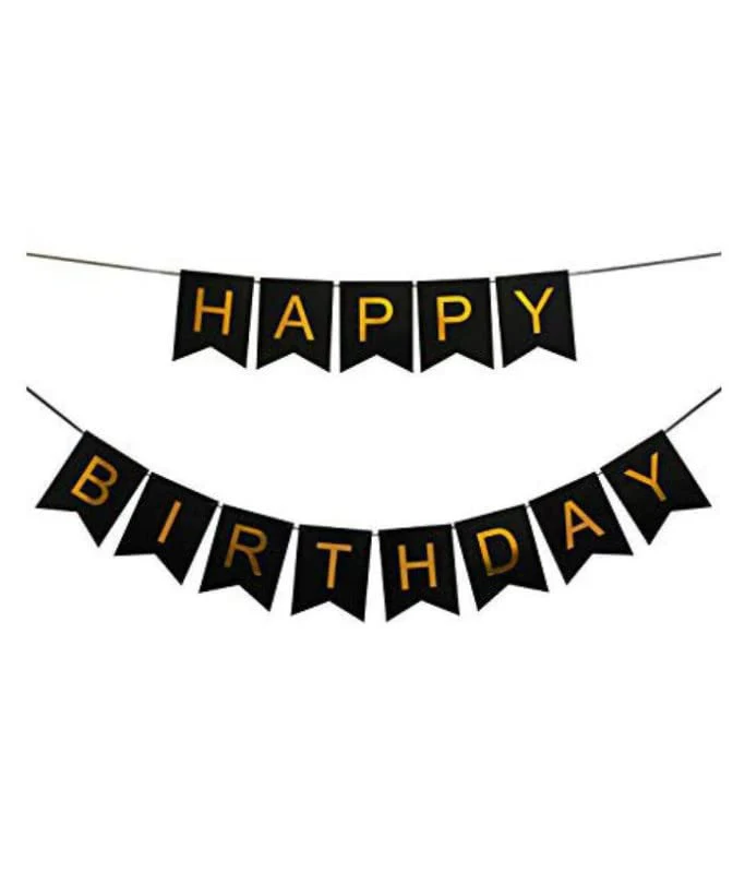 Black Happy Birthday Banner And Pastel Blue Metallic Balloons (Pack of 30) - Image 2