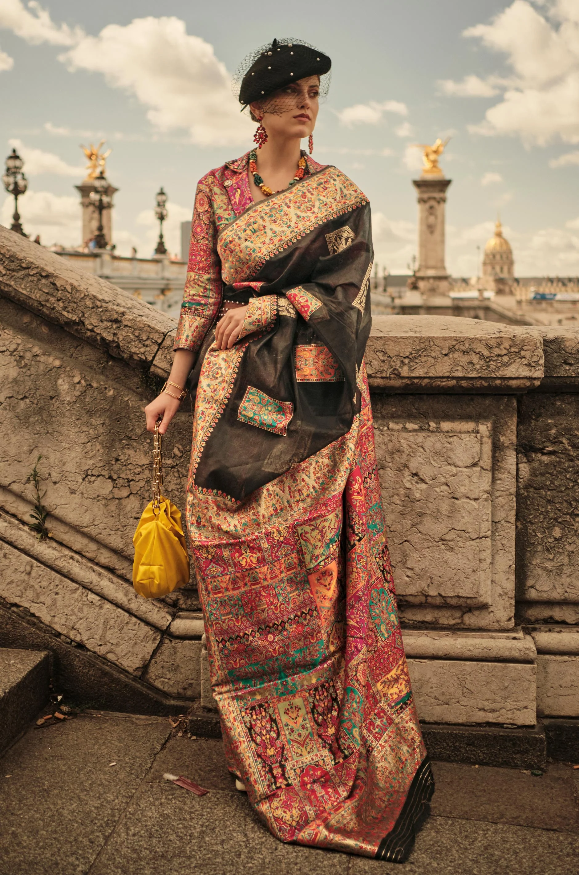 Black Kashmiri Modal Silk Saree