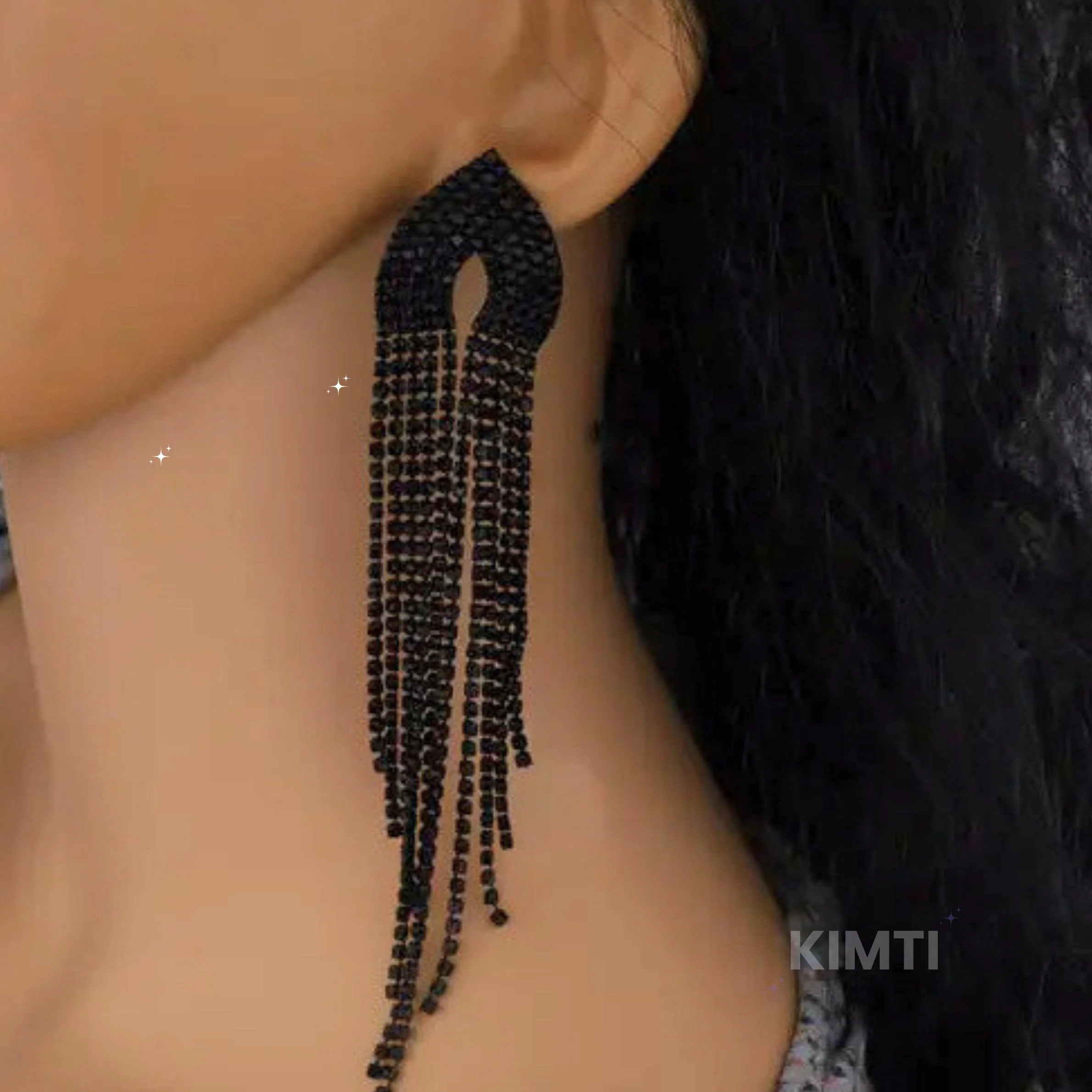 Black Long Dangler Drop Earring - Image 3