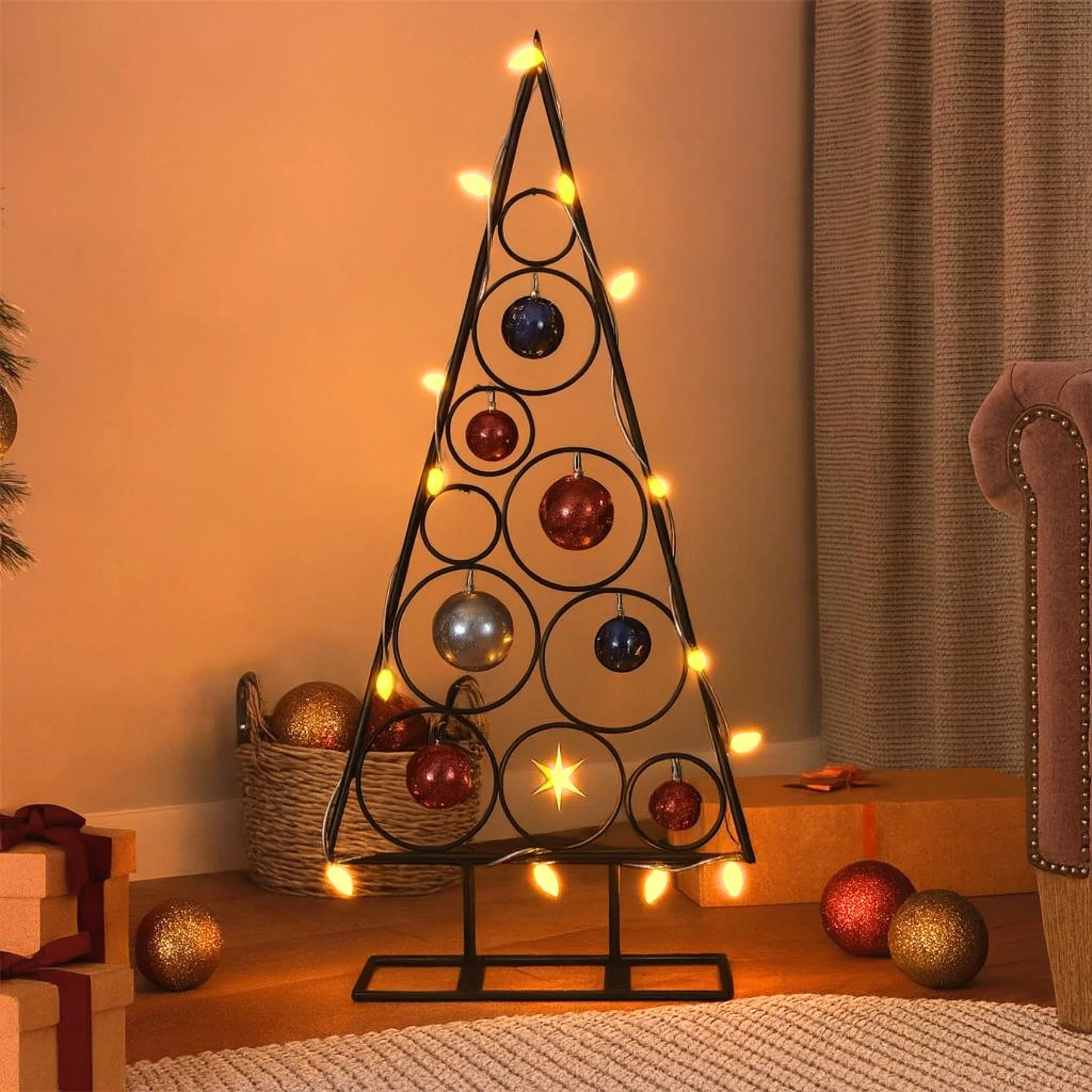 Black Metal Christmas Tree Trellis & Ornament Stand (35 Inch)