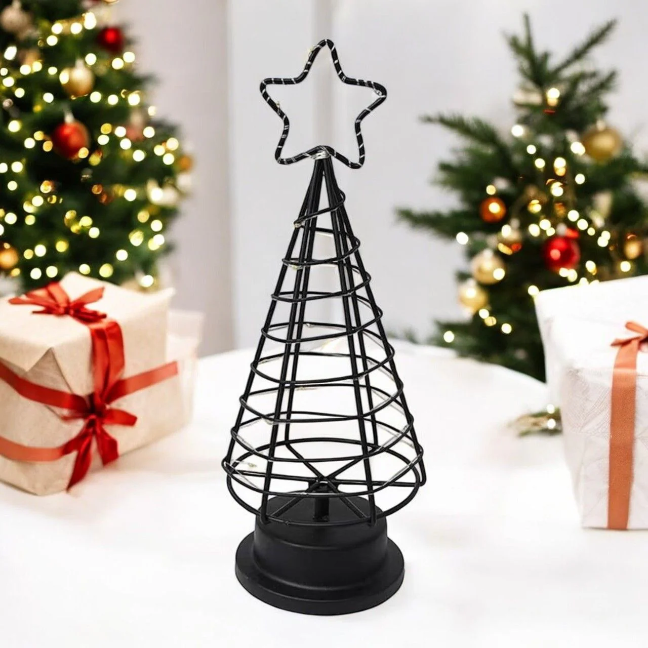 Black Metal Decorative Christmas Tree – Tabletop Ornament Display