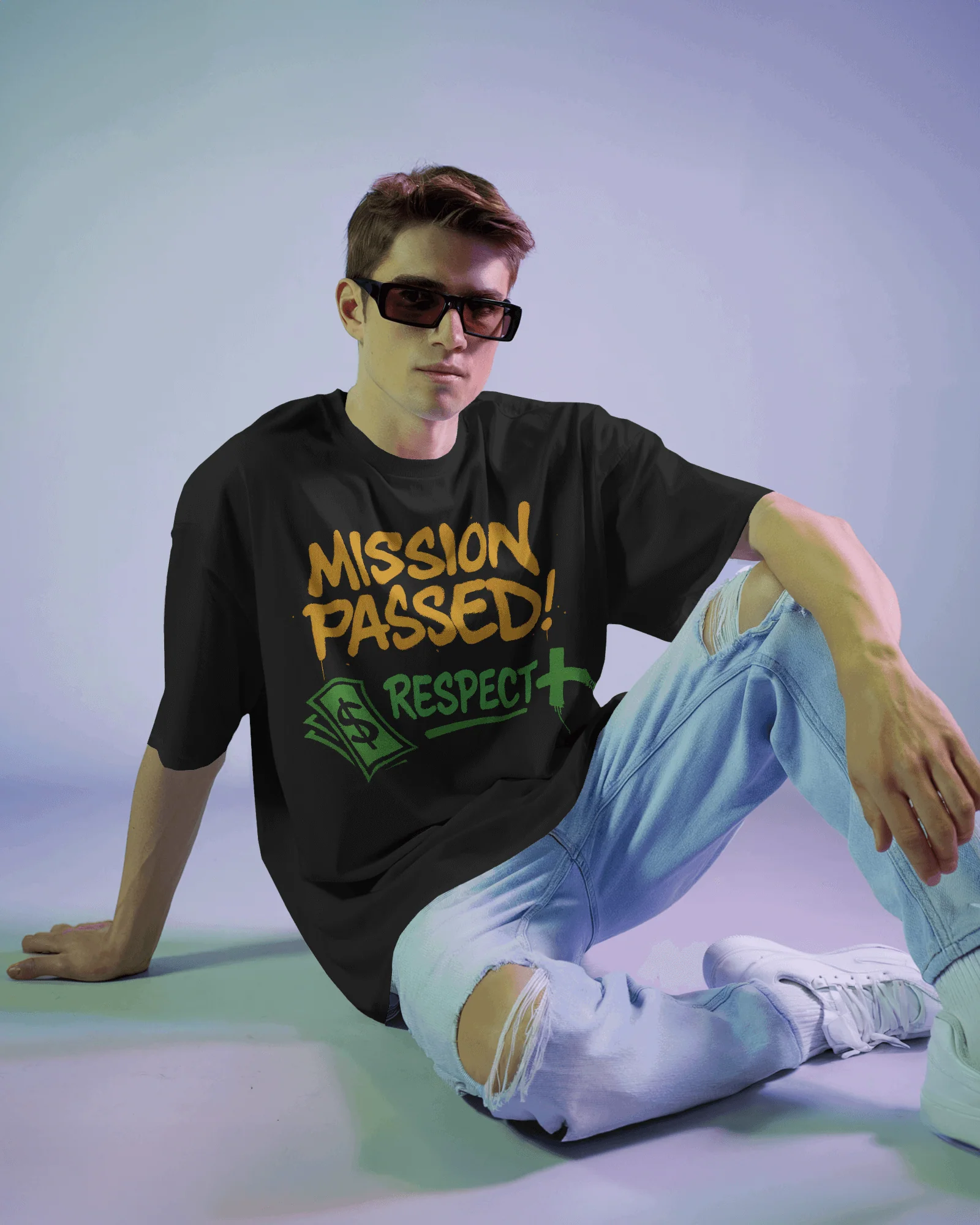 Black Mission Passed Graphic printed Oversized Tshirt