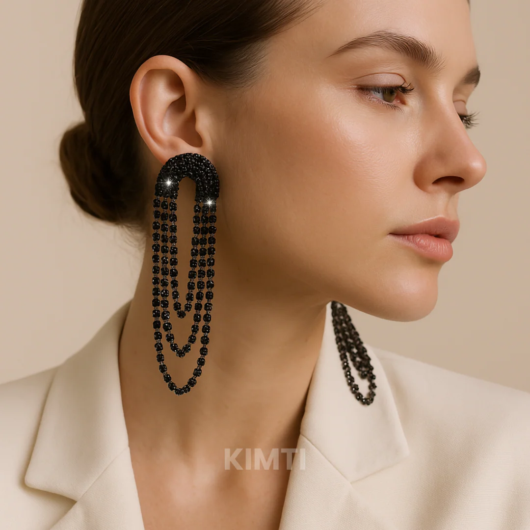 Black Rhinestone Contemporary Drop Earring