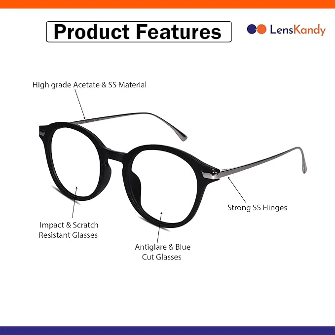 Black Round Computer Glasses For Men & Women - Image 5