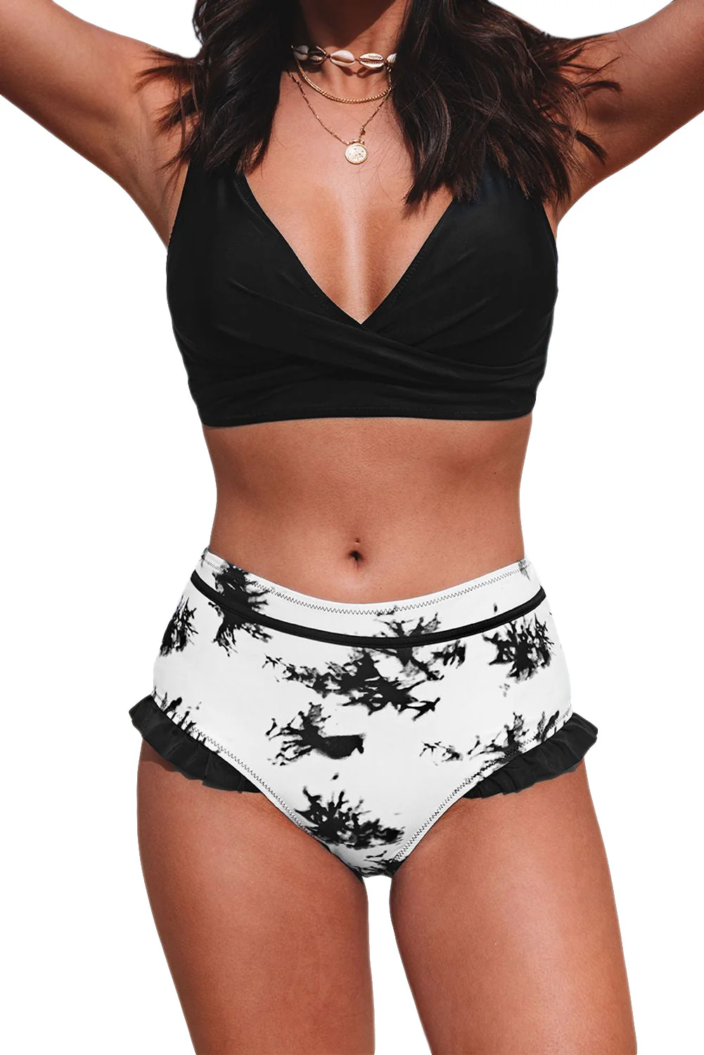Black Sexy Solid Criss Cross Top Highwaist Swimsuit