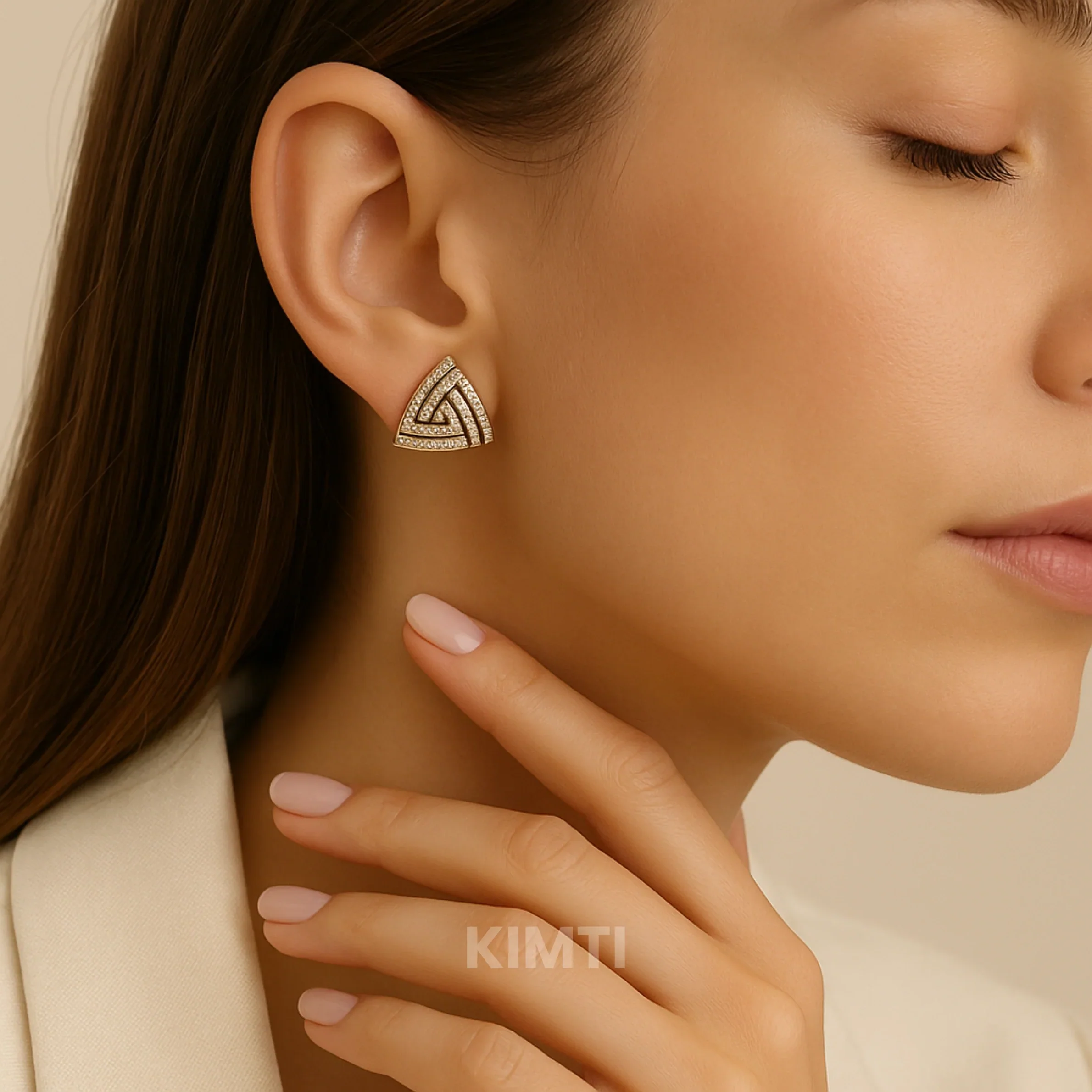 Black silver diamond Stud Earring - Image 3