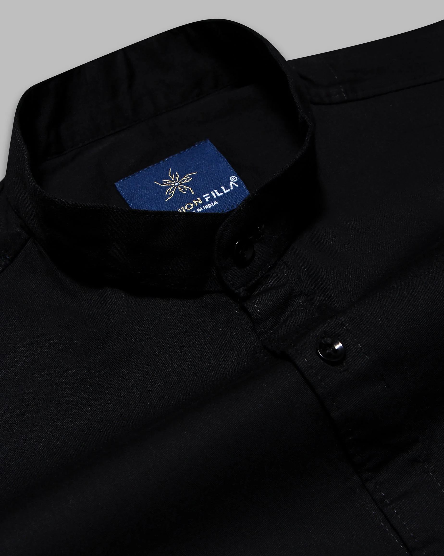 Black Super Soft Kurta Collar Premium Cotton Shirt - Image 3