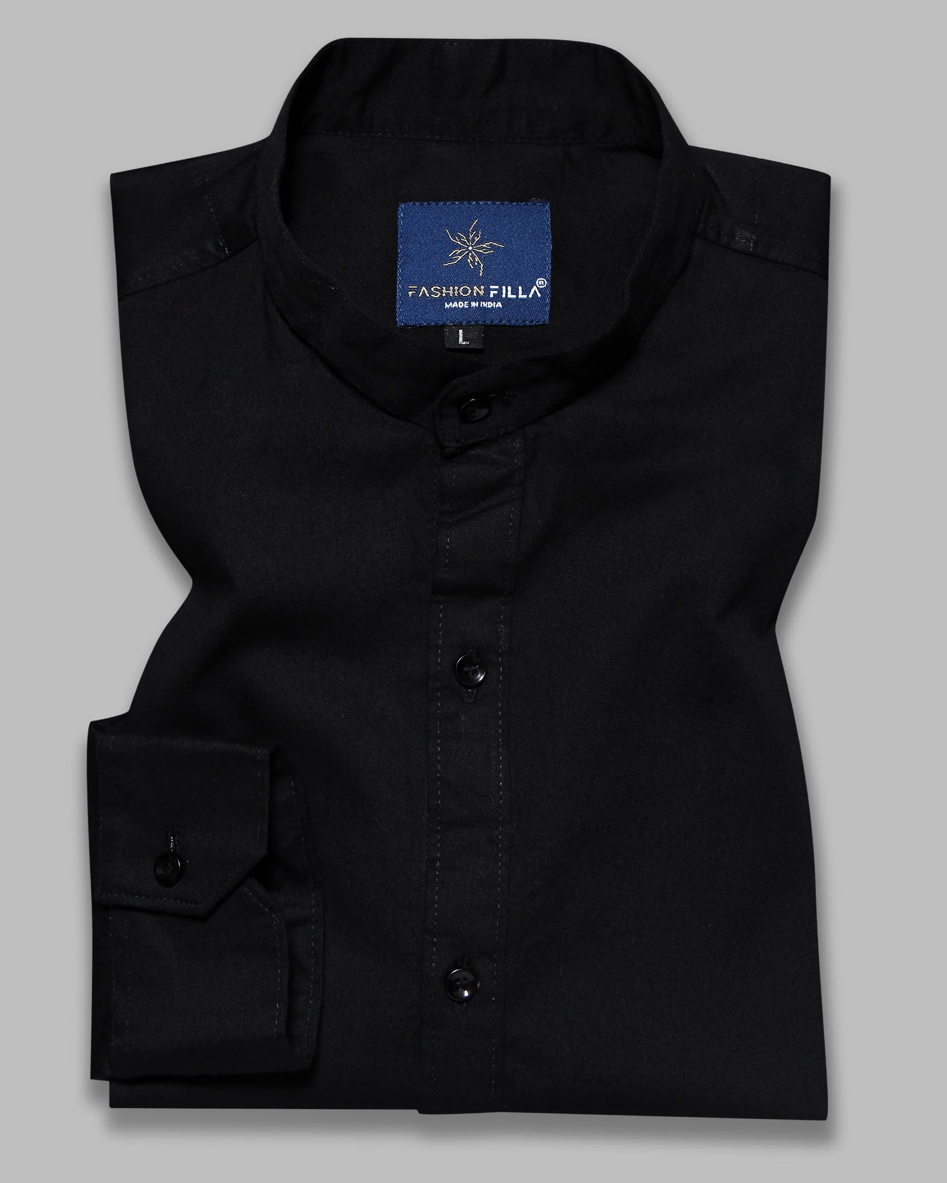 Black Super Soft Kurta Collar Premium Cotton Shirt - Image 4