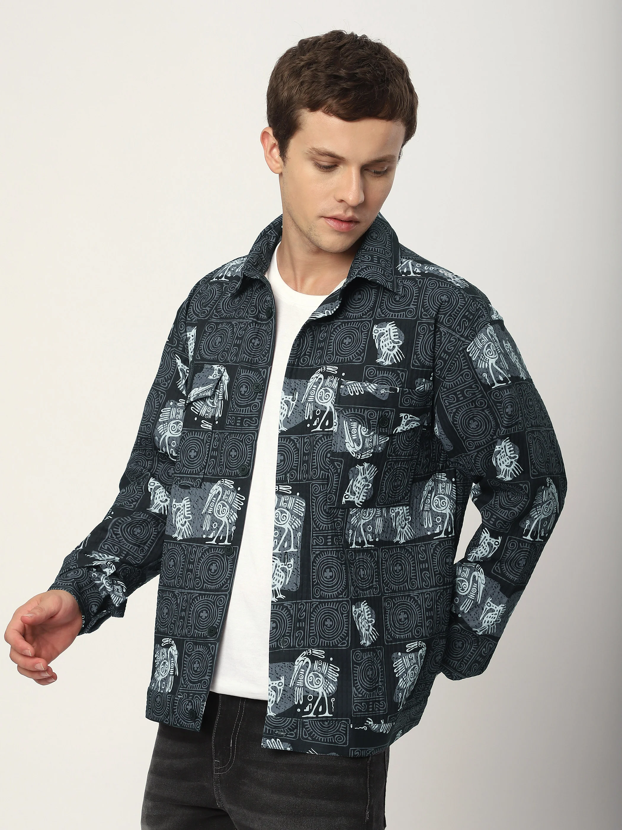 Black Tribal Print Shacket