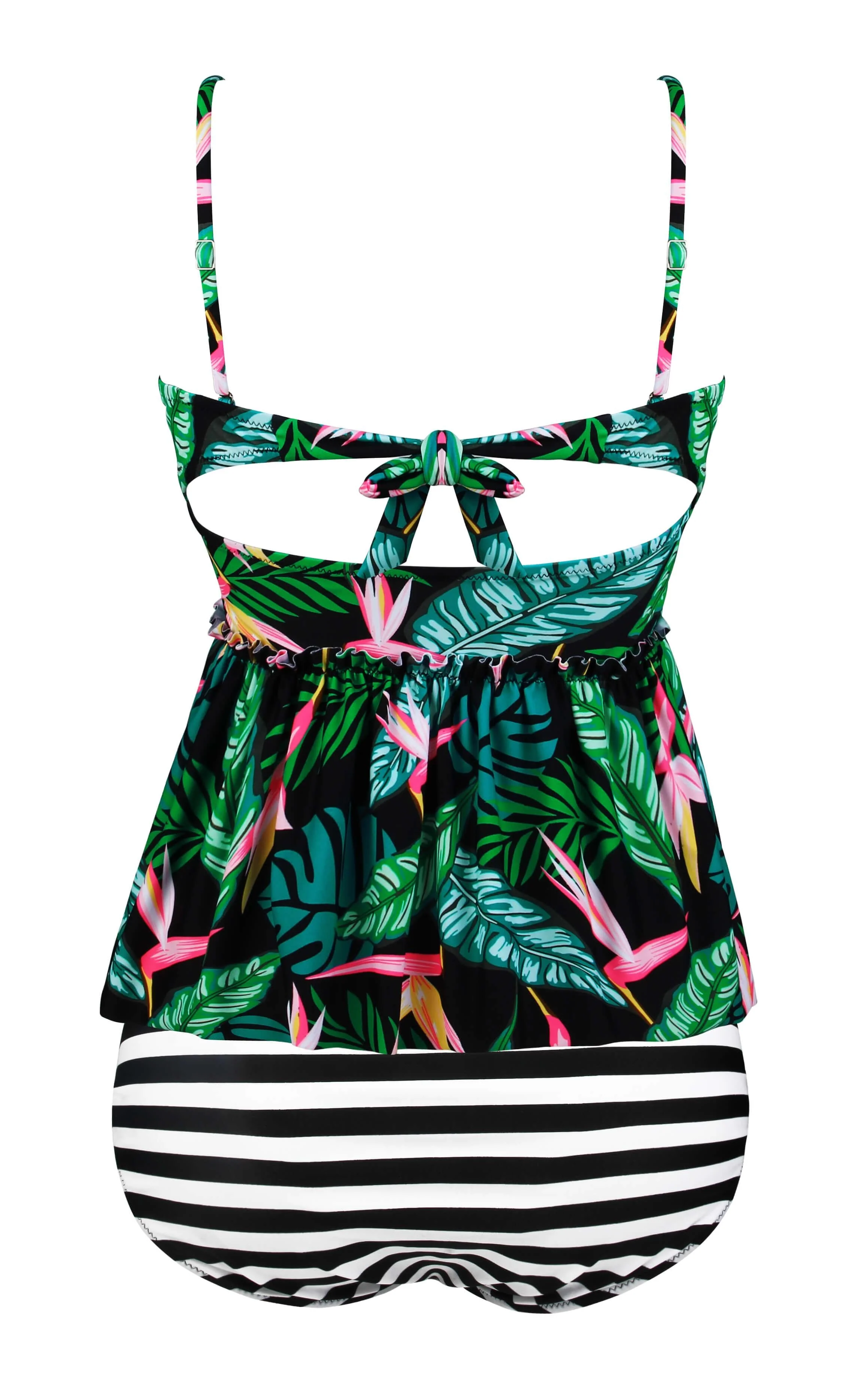Black Two Piece Floral Print Flounce Tankini Set - Image 3