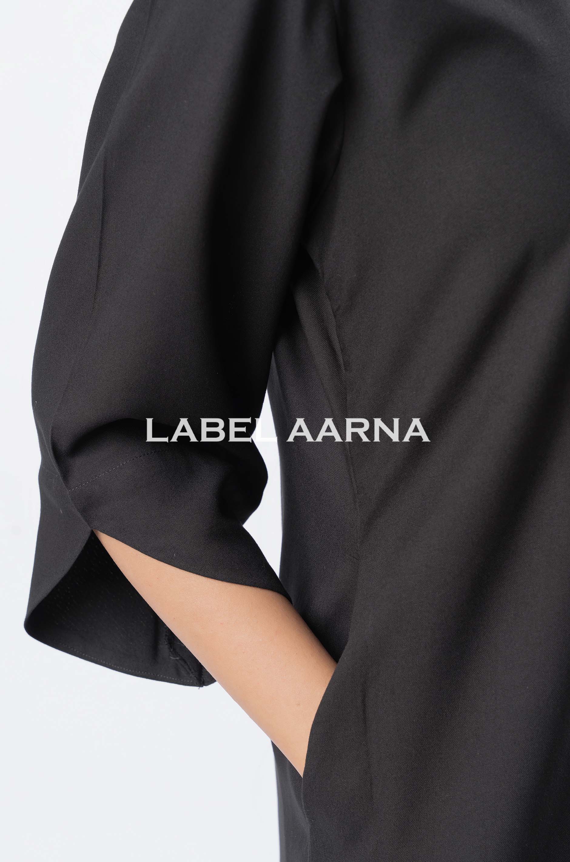 Black Viscose Rayon Shawl Collar Straight With Curved Sleeves Co-Ord Set - Image 4