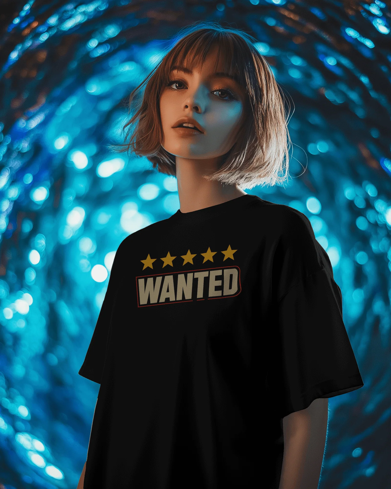 Black Wanted Graphic printed Oversized Tshirt - Image 5