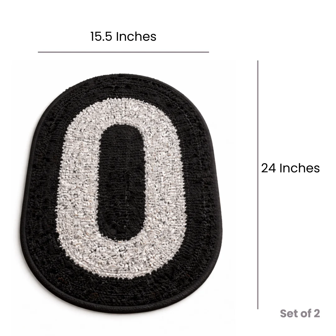 Black & White Oval Bath Mat – Anti-Skid Bathroom Floor Mat | Soft & Absorbent Door Mat | Quick Dry & Durable Rug | Non-Slip Bath Mat for Home - Image 4