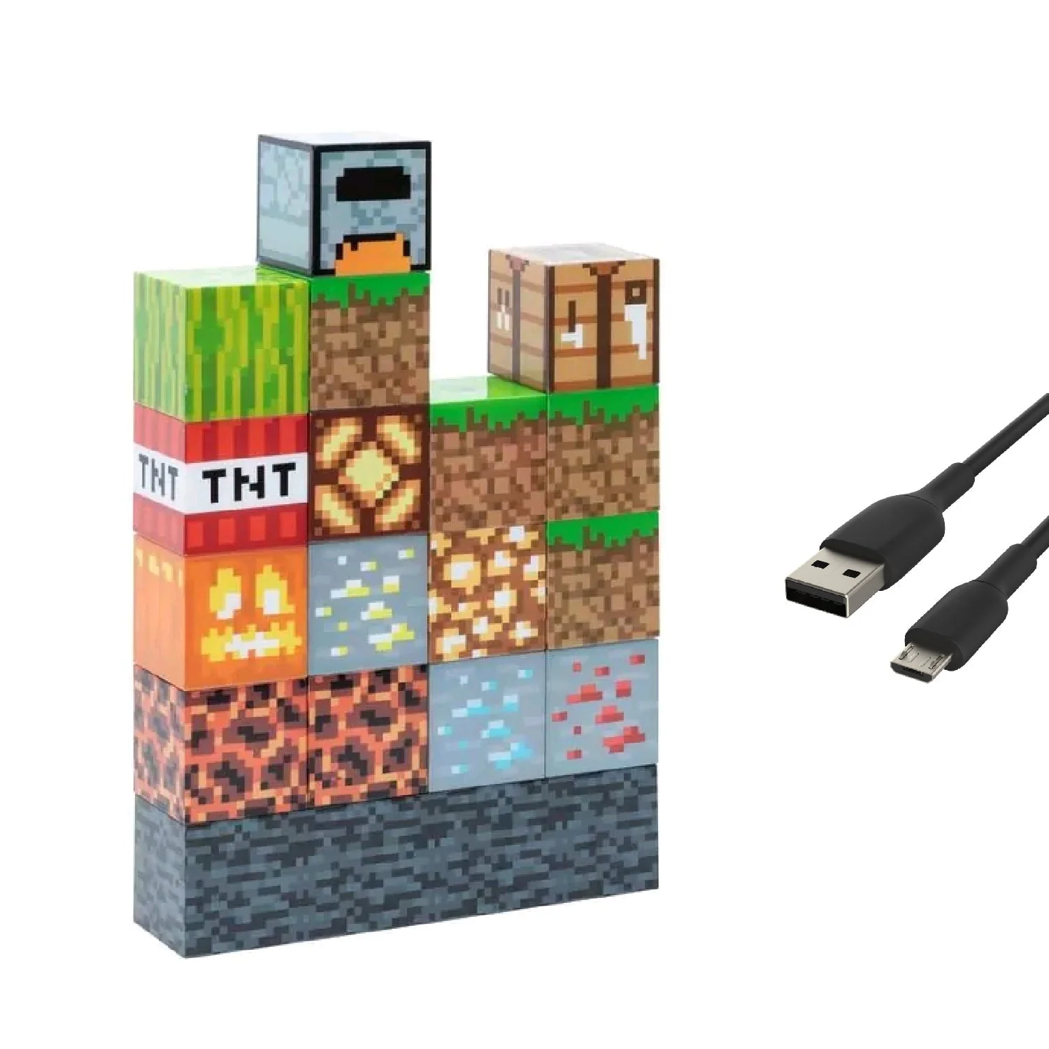 BlockCraft: Minecraft LED Lamp Building Blocks with Stackable Design, USB-Powered Night Light, Fun Desk Setup for Gamers & Streamers - Image 7