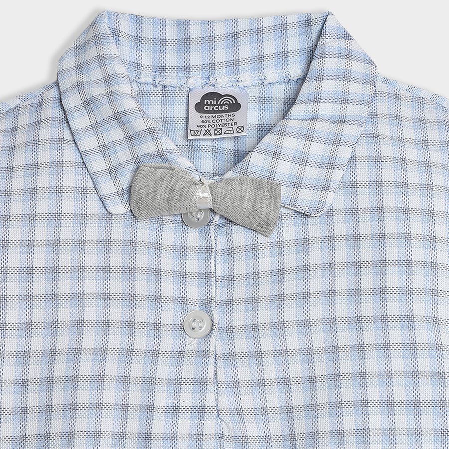 Bloom Woven Blue Check Shirt Style Romper And Grey Trouser - Image 4