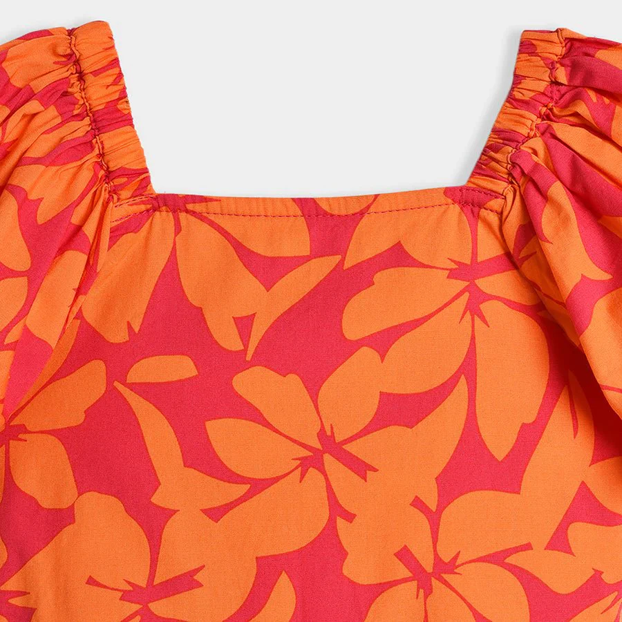 Bloom Woven Printed Dress Orange For Baby Girl Dresses - Image 5
