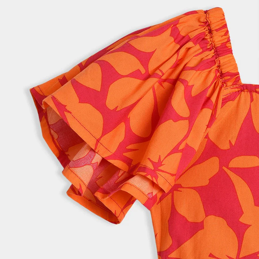 Bloom Woven Printed Dress Orange For Baby Girl Dresses - Image 6