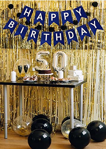 Blue And Gold Happy Birthday Banner (3 Meters) - Image 2