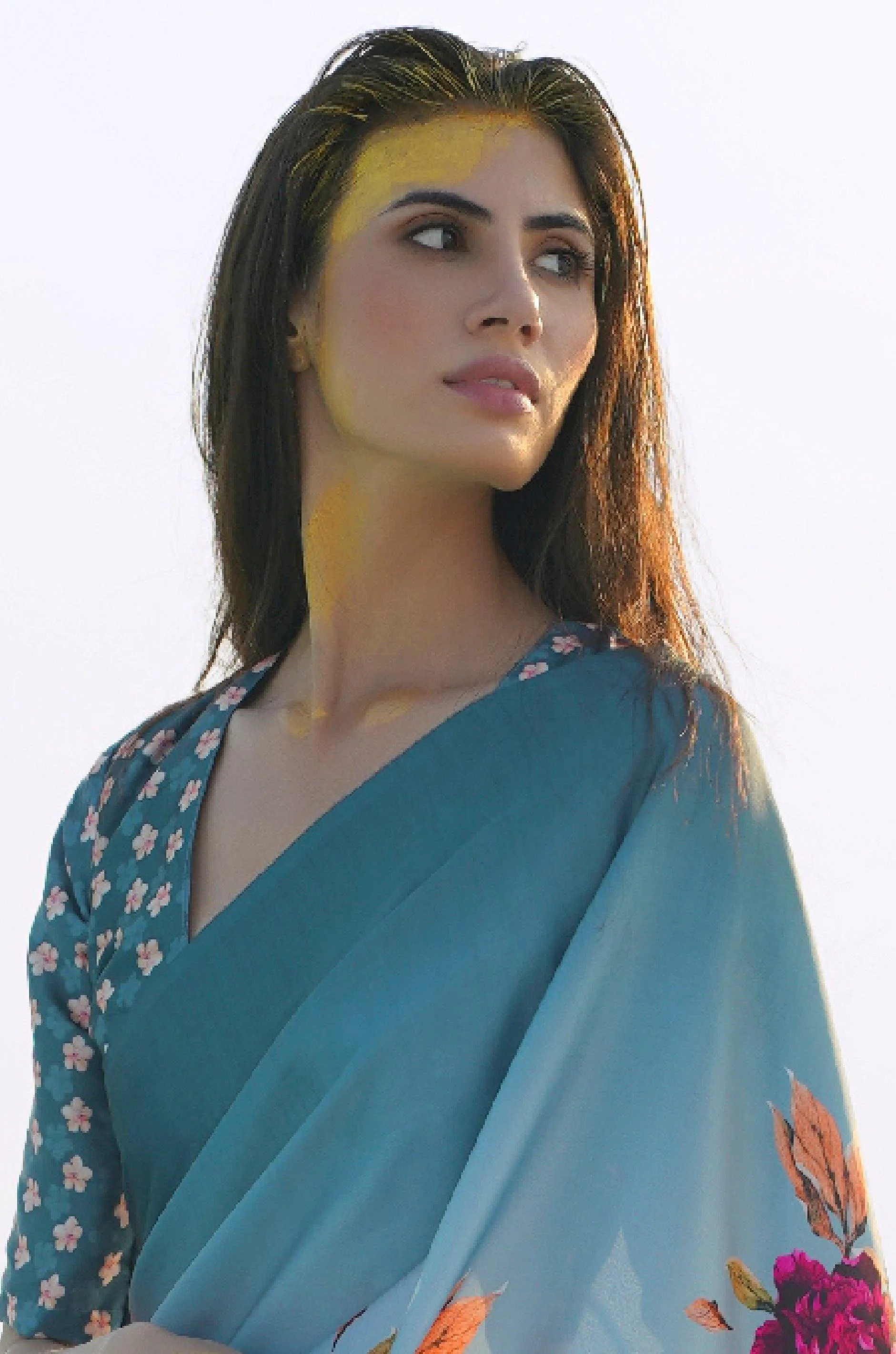 Blue Digital Print Satin Silk Saree - Image 4