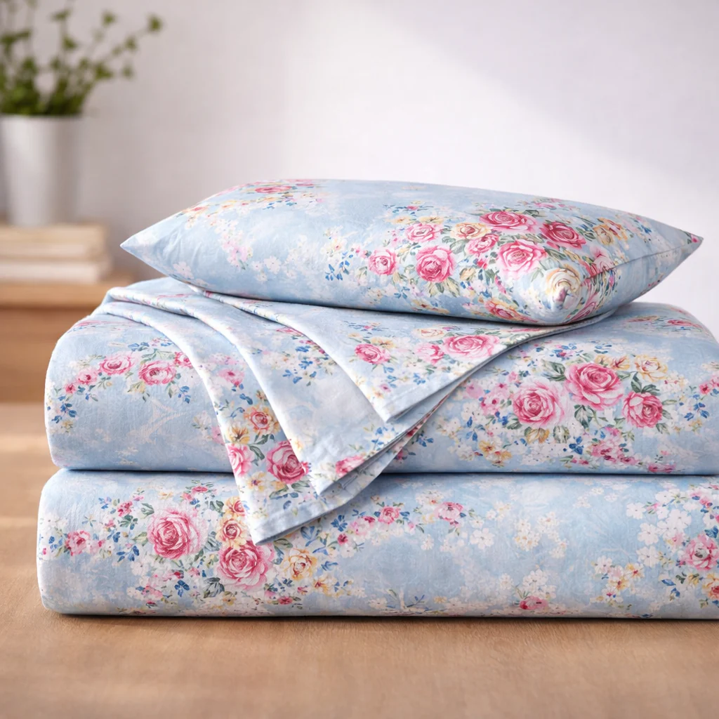 Blue Floral Bedsheet with 2 Pillow Covers – Queen Size (90 x 100 Inches) | Soft Cotton Bedsheet - Image 2