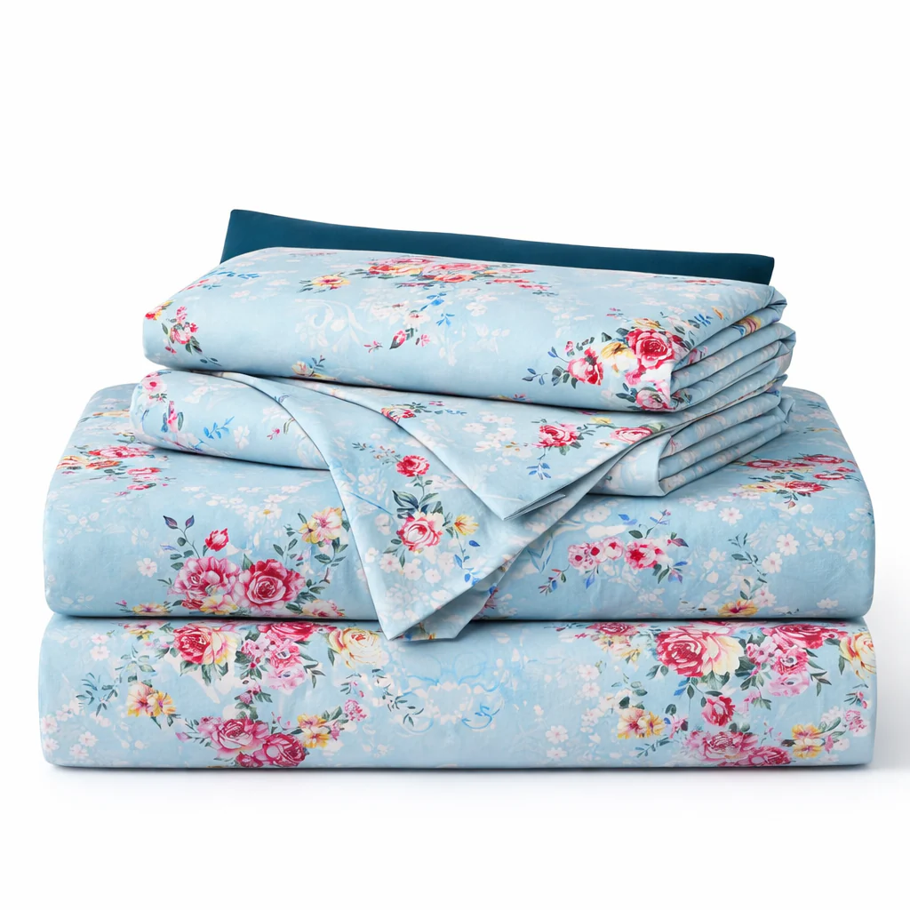 Blue Floral Bedsheet with 2 Pillow Covers – Queen Size (90 x 100 Inches) | Soft Cotton Bedsheet - Image 4