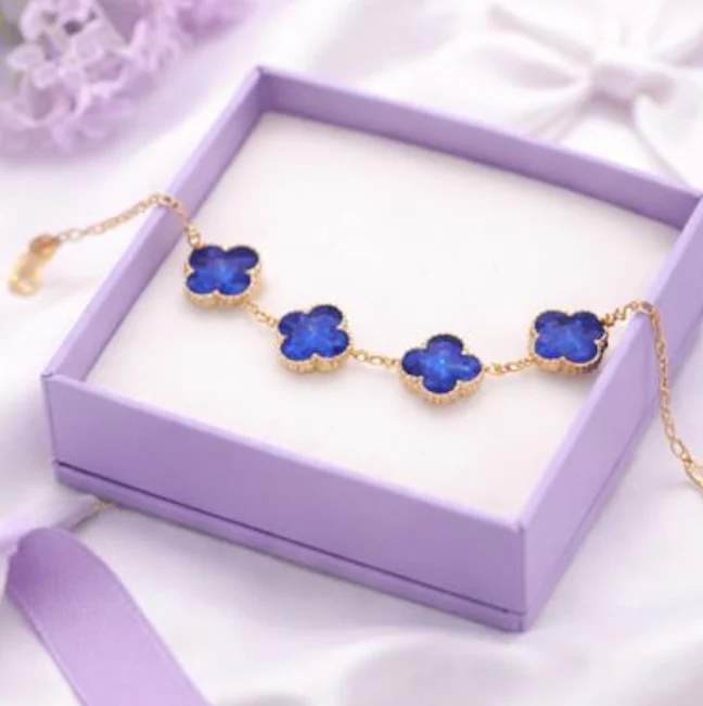 Blue Floral clover Bracelet for Women – Adjustable Charm Bracelet - Image 3