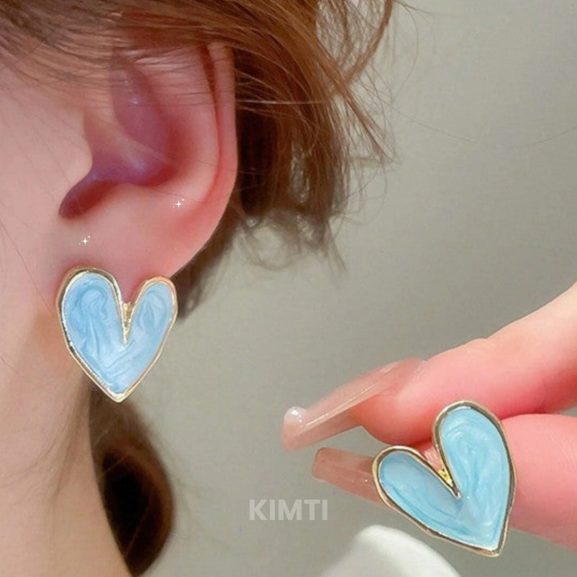 Blue Heart Shape Stud Earring - Image 3